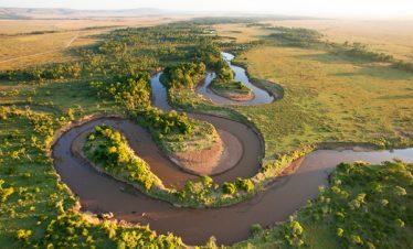 Maasai Mara River From A Hot Air Balloon Ride at Sunrise, Africa Safari Experiences