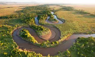 Maasai Mara River From A Hot Air Balloon Ride at Sunrise, Africa Safari Experiences