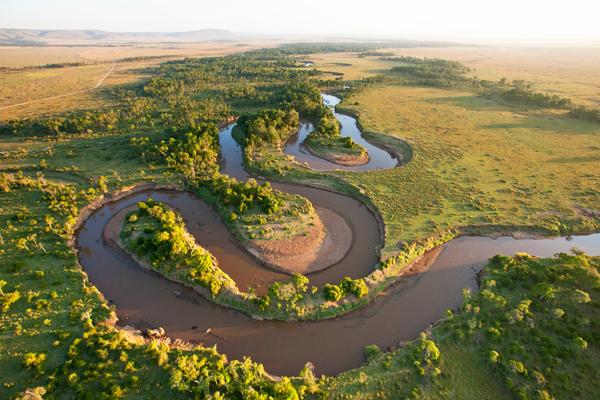 Maasai Mara River From A Hot Air Balloon Ride at Sunrise, Africa Safari Experiences